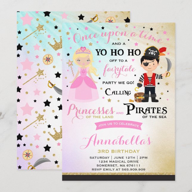 Princess And Pirate Birthday Invitation (Front/Back)