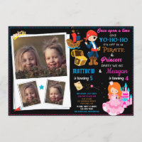 Princess and Pirate birthday invitation Two theme