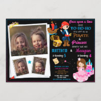 Princess and Pirate birthday invitation Two theme