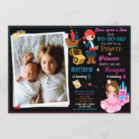 Princess and Pirate birthday invitation Two theme