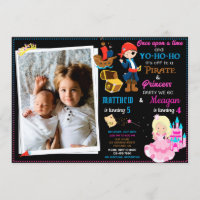 Princess and Pirate birthday invitation Two theme