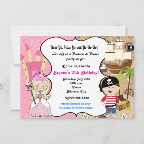 Princess and Pirate Birthday Party Invitation