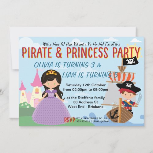 Princess and Pirate Invitation