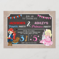 Princess and Pirate Joint BIrthday Invitation