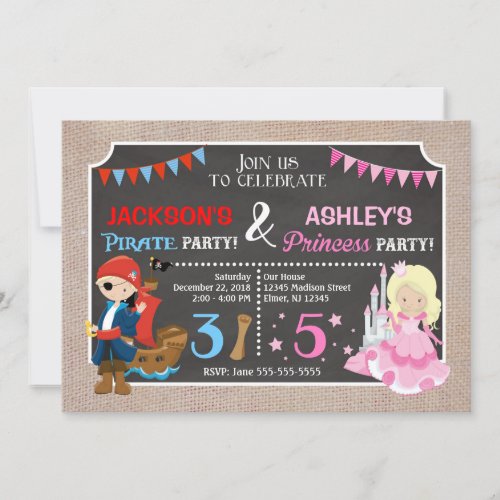 Princess and Pirate Joint BIrthday Invitation