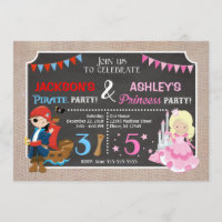 Princess and Pirate Joint BIrthday Invitation