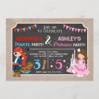 Princess and Pirate Joint BIrthday Invitation