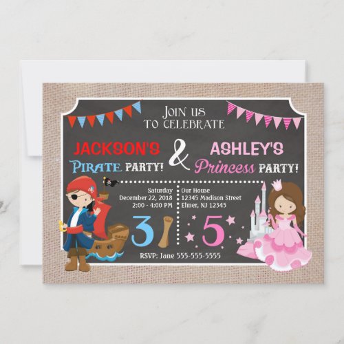 Princess and Pirate Joint BIrthday Invitation