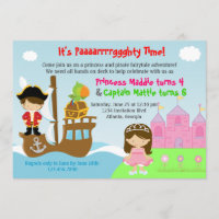 Princess and Pirate Twins Joint Birthday Party Invitation