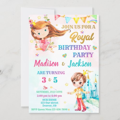 Princess and Prince birthday invitation Royal part