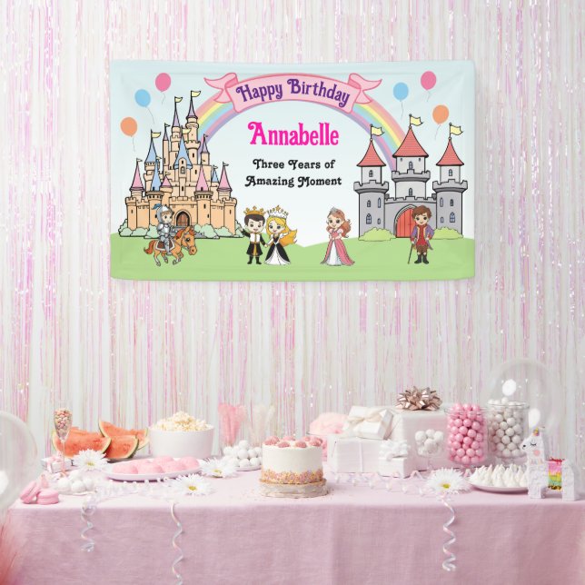 Princess and Prince Fairytale Castle Cute Birthday Banner (Party)