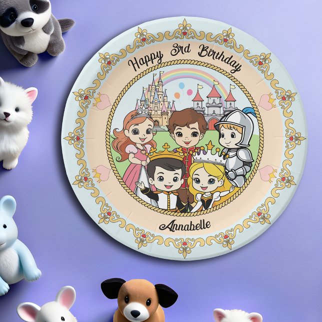 Princess and Prince Fairytale Castle Cute Birthday Paper Plates (Creator Uploaded)