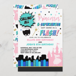 Princess And Superhero Birthday Invitation