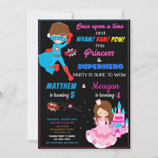 Princess and Superhero birthday invitation Joint
