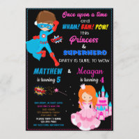 Princess and Superhero birthday invitation Joint