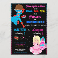 Princess and Superhero birthday invitation Joint