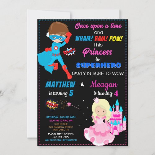 Princess and Superhero birthday invitation Joint