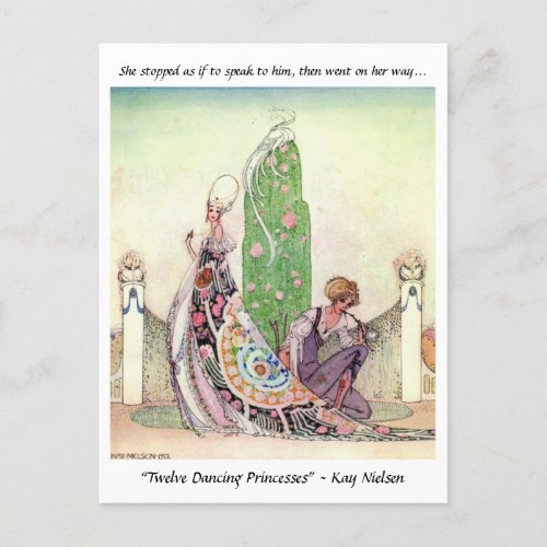 Princess and the garden boy fairytale illustration postcard