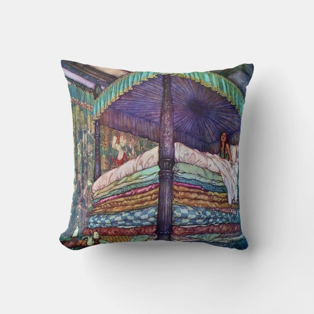 Princess and the Pea Edmund Dulac Fine Art Throw Pillow (Front)