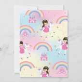 Princess and Unicorn Birthday Party Rainbow Castle Invitation (Back)