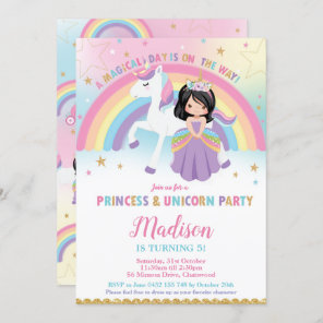 Princess and Unicorn Birthday Party Rainbow Invitation