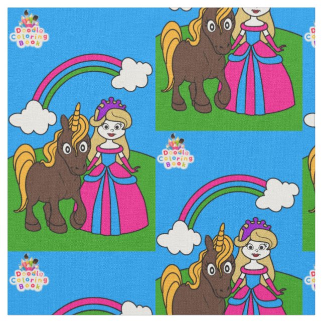 princess and unicorn fabric (Close Up)