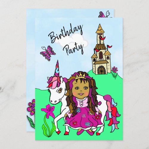 Princess and Unicorn Girls Birthday Party Invitation