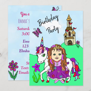 Princess and Unicorn Girl's Birthday Party Invitation