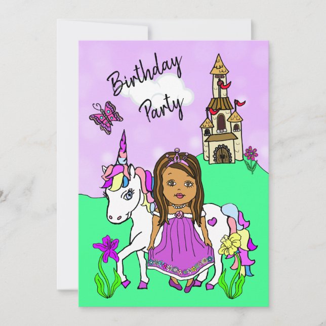Princess and Unicorn Girl's Birthday Party Invitation (Front)