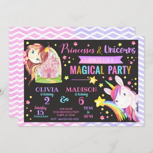 Princess and Unicorn Joint Birthday Invitation