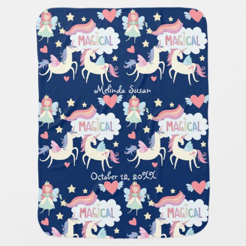 Princess and Unicorn Pattern Personalized Baby Blanket