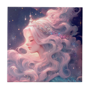 Princess Anime Girl Made Of Stars Ceramic Tile