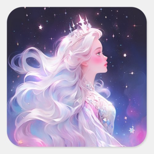 Princess Anime Girl Made Of Stars Square Sticker