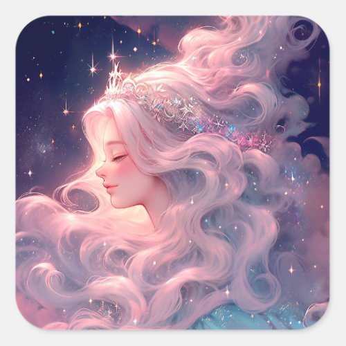 Princess Anime Girl Made Of Stars Square Sticker