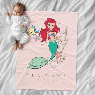 Princess Ariel and Flounder Birth Stats Fleece Blanket