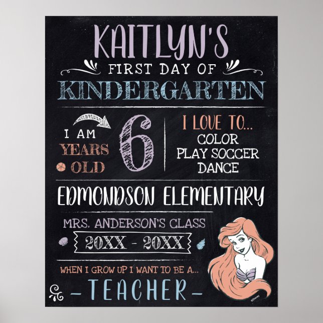 Princess Ariel | First or Last Day of School Poster (Front)