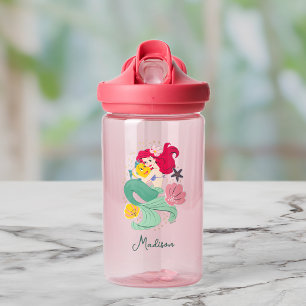 Princess Ariel Holding Flounder   Add Your Name Water Bottle