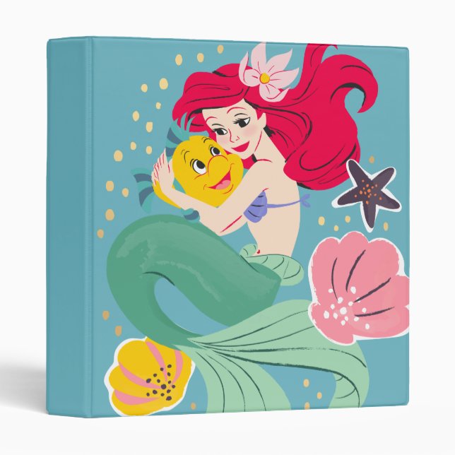 Princess Ariel Holding Flounder Illustration 3 Ring Binder (Front/Spine)
