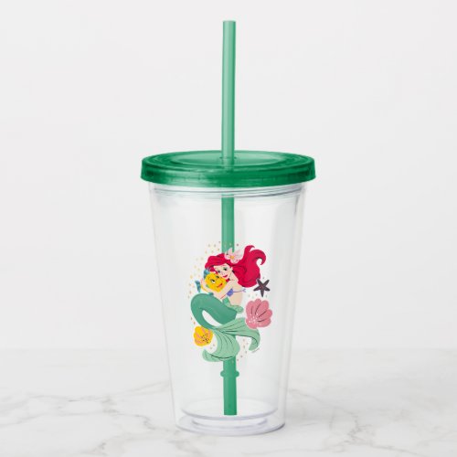 Princess Ariel Holding Flounder Illustration Acrylic Tumbler