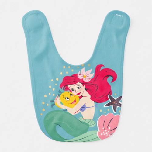 Princess Ariel Holding Flounder Illustration Baby Bib