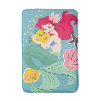 Princess Ariel Holding Flounder Illustration Bath Mat