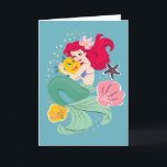 Princess Ariel Holding Flounder Illustration Card<br><div class="desc">Beautiful illustrated graphic of Ariel hugging Flounder,  surrounded by sea shells.</div>