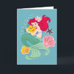 Princess Ariel Holding Flounder Illustration Card<br><div class="desc">Beautiful illustrated graphic of Ariel hugging Flounder,  surrounded by sea shells.</div>