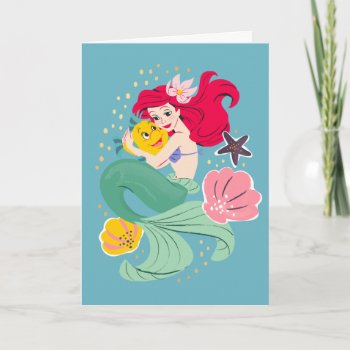 Princess Ariel Holding Flounder Illustration Card by DisneyPrincess at Zazzle