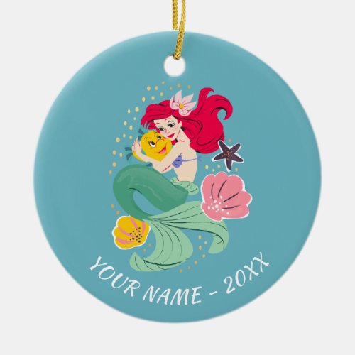 Princess Ariel Holding Flounder Illustration Ceramic Ornament