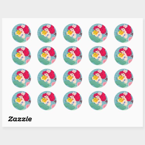 Princess Ariel Holding Flounder Illustration Classic Round Sticker Zazzle 3604