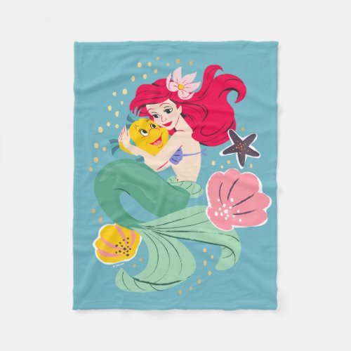 Princess Ariel Holding Flounder Illustration Fleece Blanket