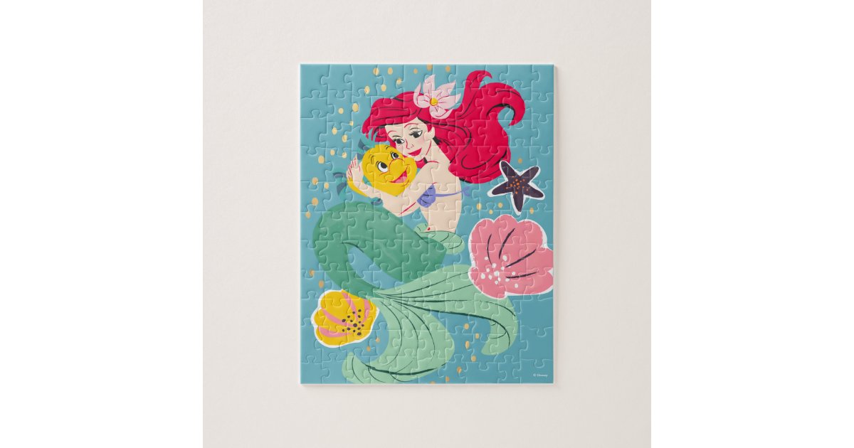 Princess Ariel Holding Flounder Illustration Jigsaw Puzzle Zazzle