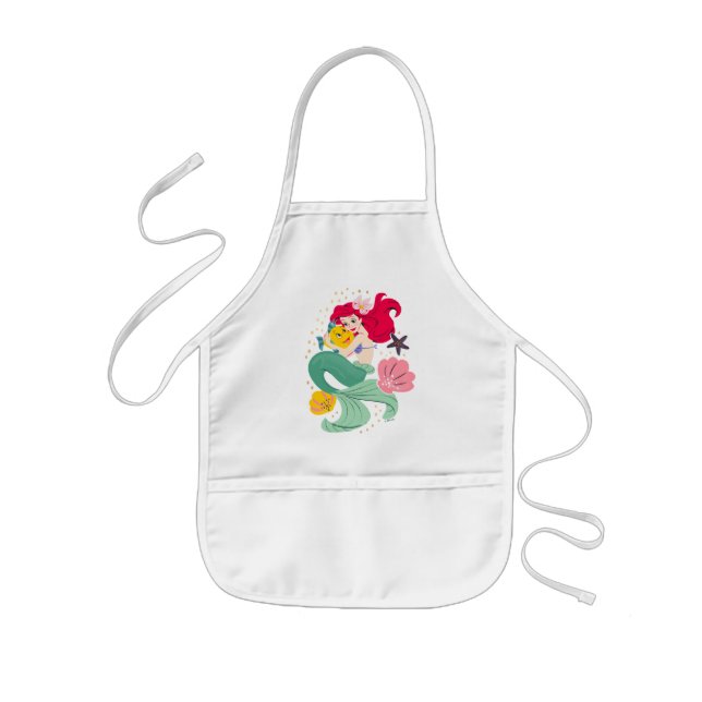 Princess Ariel Holding Flounder Illustration Kids' Apron (Front)