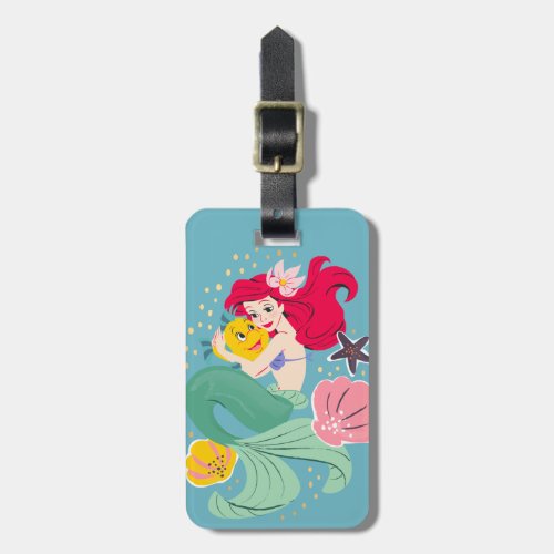 Princess Ariel Holding Flounder Illustration Luggage Tag